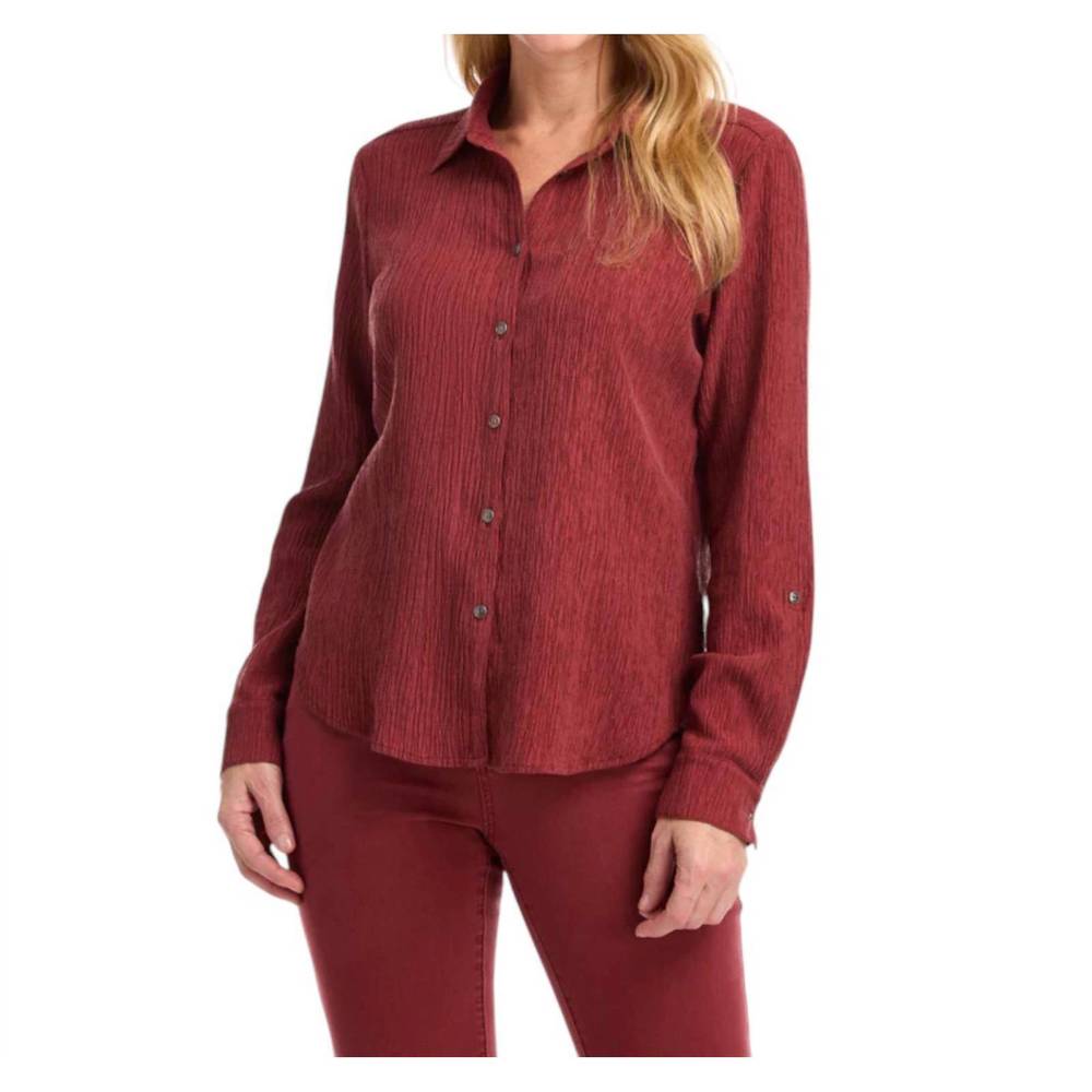 NEW FDJ roll-up sleeve crinkle shirt in rust red